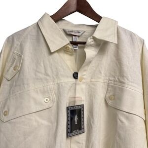 HipHop History Shirt Mens 3XL Off-White Linen Short Sleeve Relaxed Button-Up